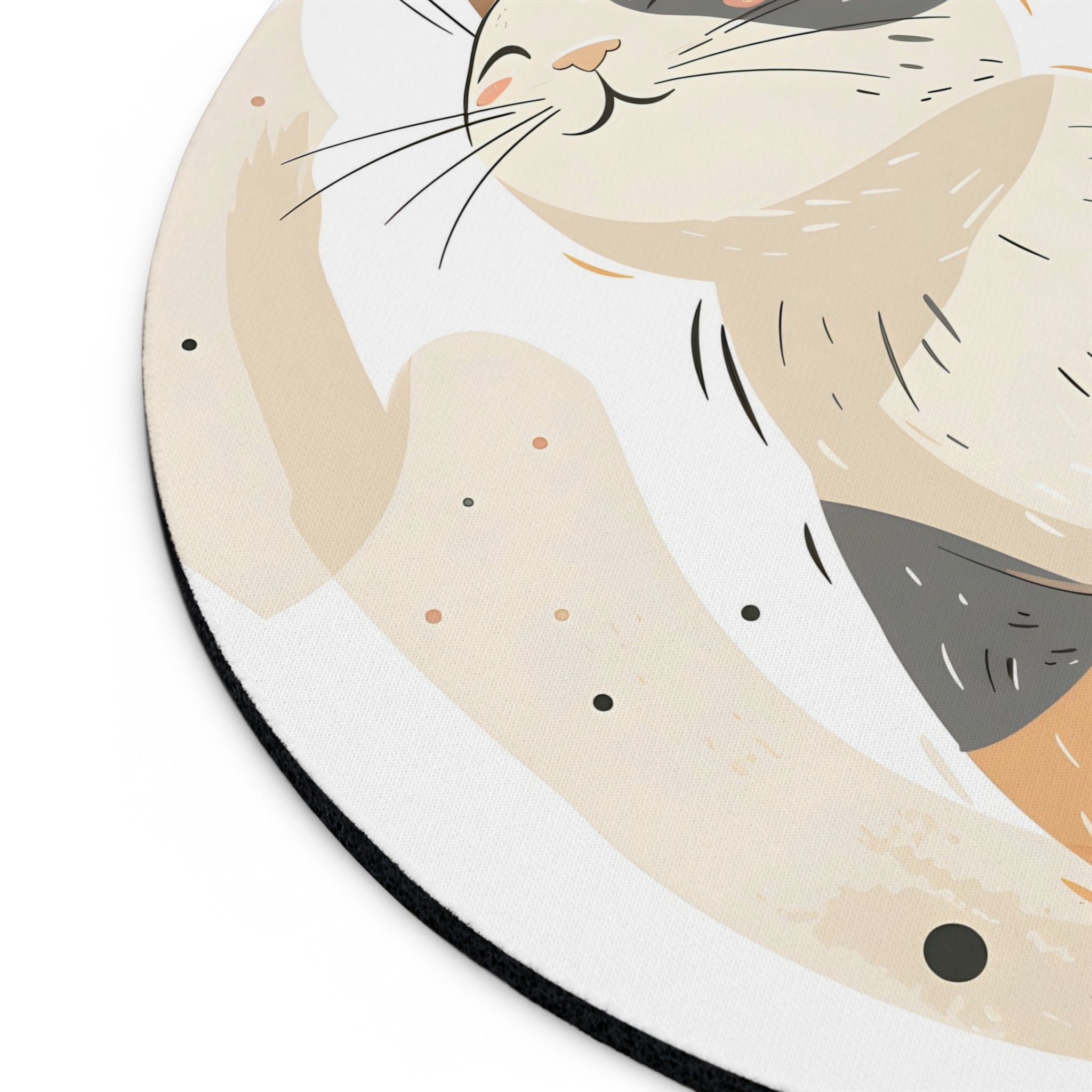 Underside of personalized siamese style cat mouse pad showing non-slip rubber base