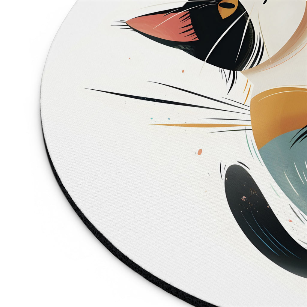 Underside of personalized tricolor cat mouse pad showing non-slip rubber base