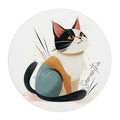 Personalized round cat mouse pad with custom name, tricolor cat illustration