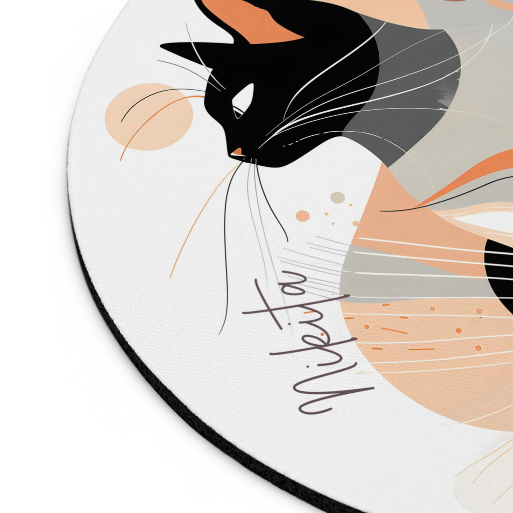 Underside of personalized cat mouse pad showing non-slip rubber base