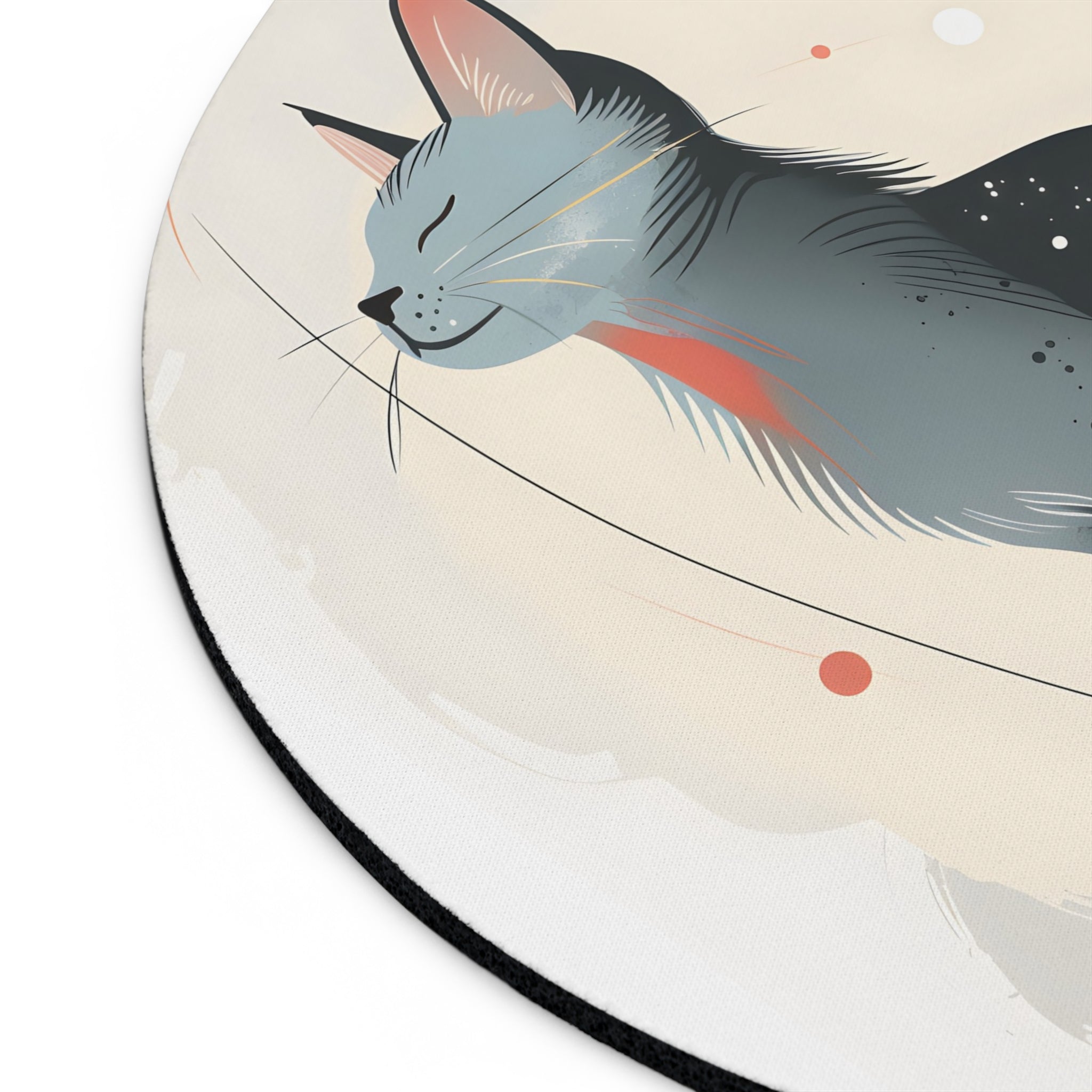 Underside of personalized watercolor cat mouse pad showing non-slip rubber base