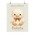 Personalized fluffy chick with bow nursery poster, custom baby name and birth date