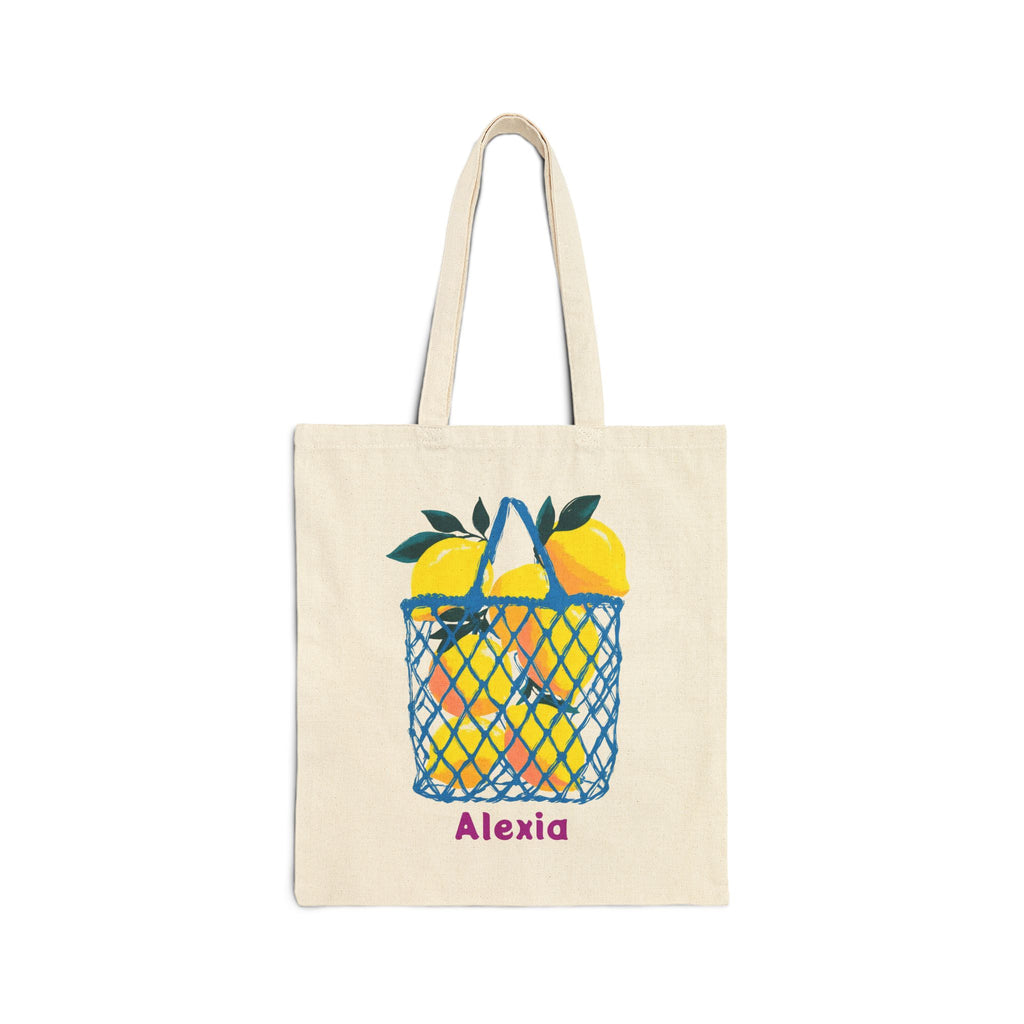 Personalized citrus market basket canvas tote bag with custom name