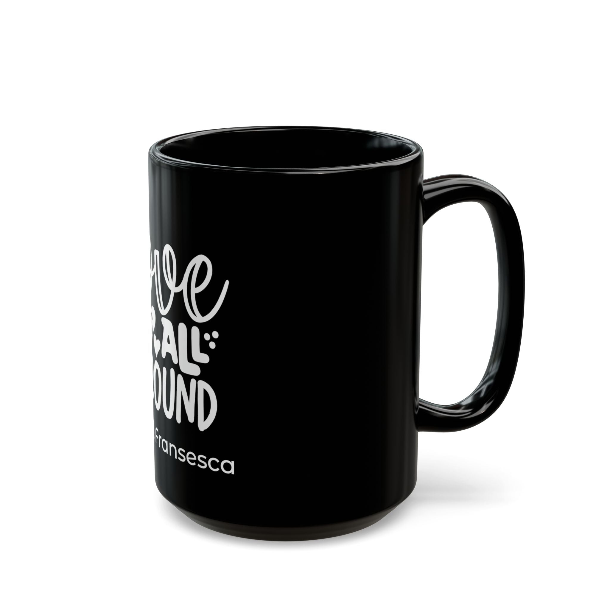 Black ceramic couples mug side view - anniversary gift with custom names