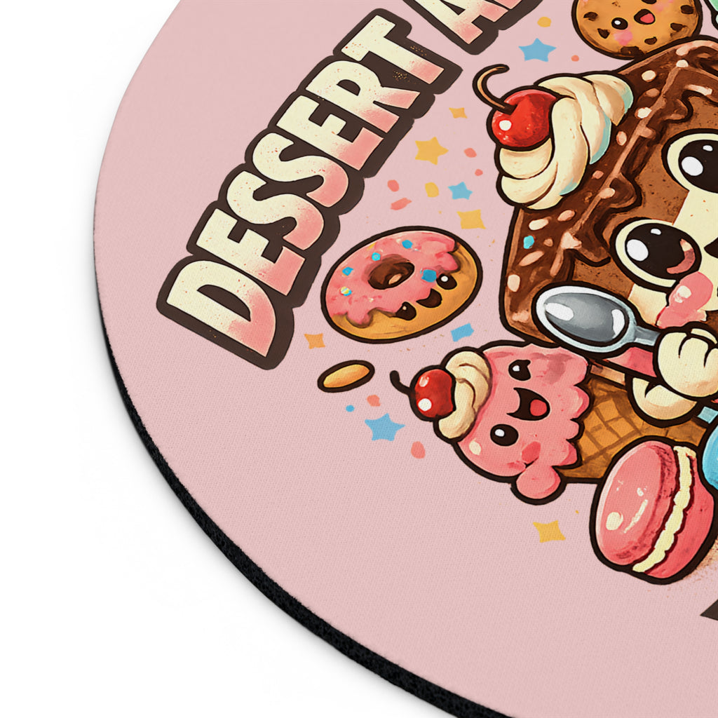 Underside of personalized dessert addict mouse pad showing non-slip rubber base
