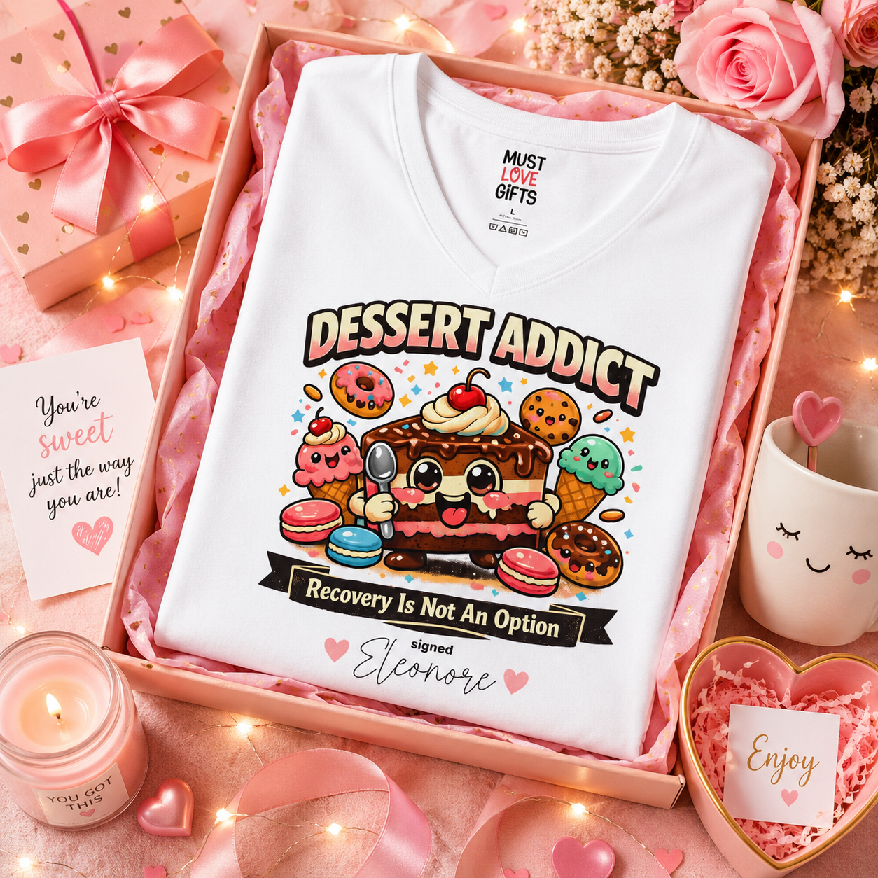 Funny personalized dessert tee lifestyle - custom name shirt worn casually
