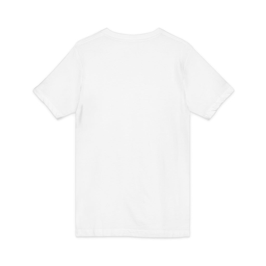 V-neck tee back view - clean white back with personalized name option