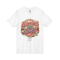 Personalized Dessert First Always V-neck tee front view - retro-style badge with sweets illustration