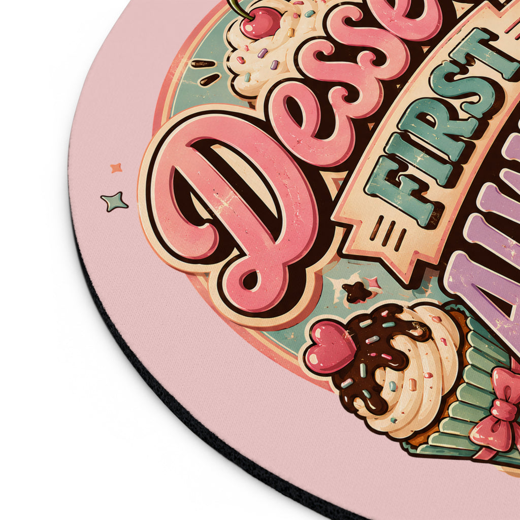 Underside of personalized dessert quote mouse pad showing non-slip rubber base