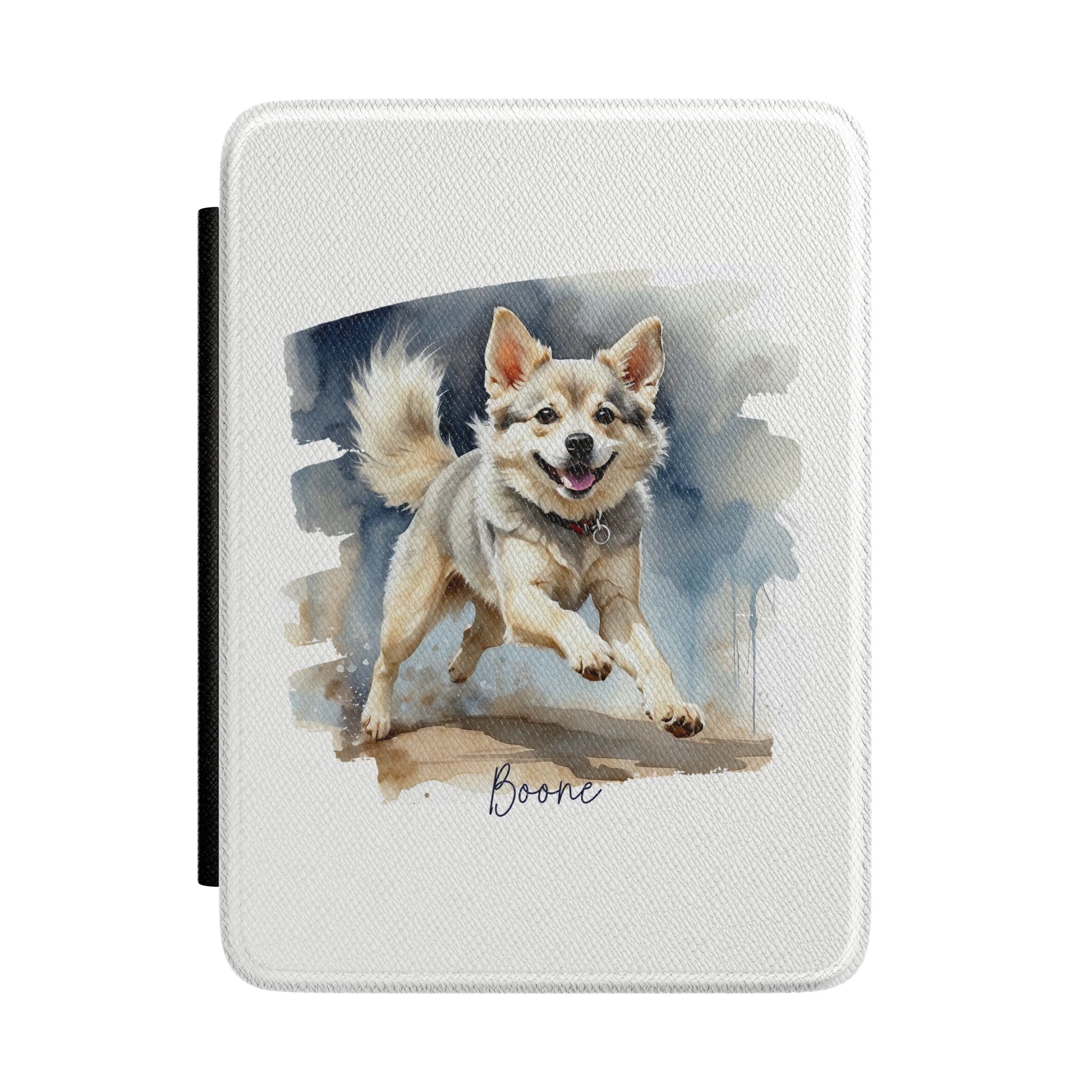 Personalized dog kindle case with watercolor portrait design, main product shot
