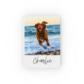Personalized dog photo journal – white hardcover with beach dog photo and name Charlie in script