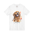 Personalized watercolor Bloodhound dog portrait V-neck tee - front view white shirt