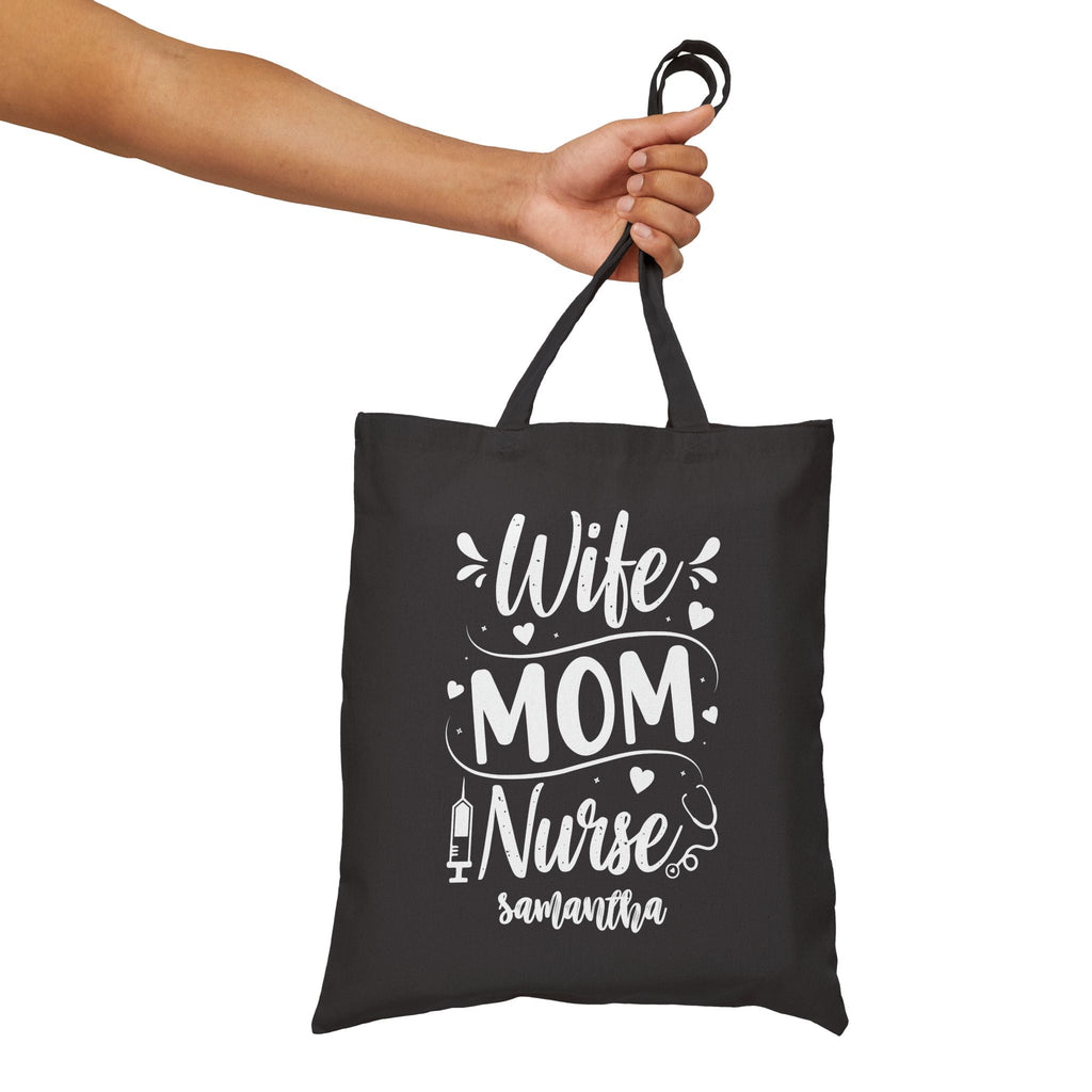 Personalized Wife Mom Nurse canvas tote bag size and dimensions reference