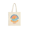 Personalized sunset canvas tote bag with custom name, forever chasing sunsets design