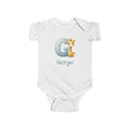 Personalized G baby bodysuit with giraffe – white cotton onesie with custom name