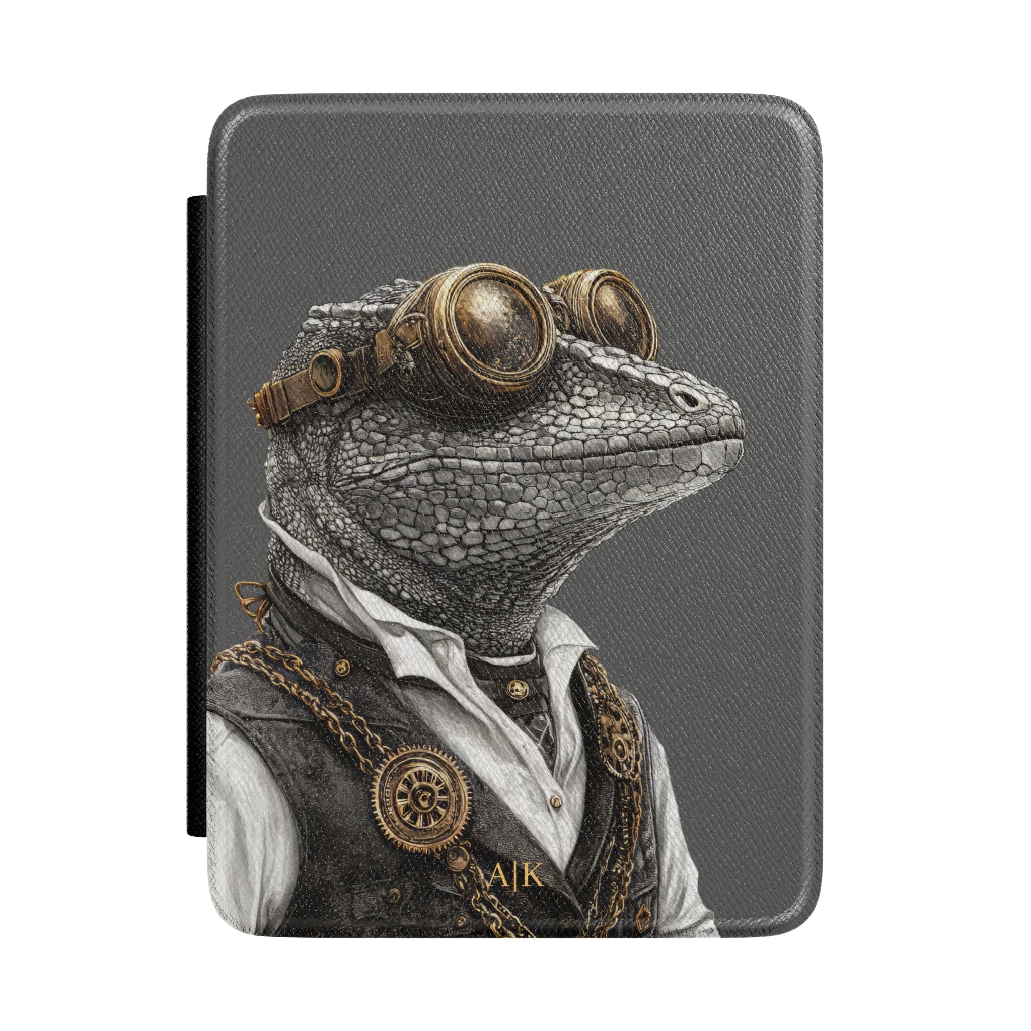 Personalized Gecko Kindle case front cover design with custom initials