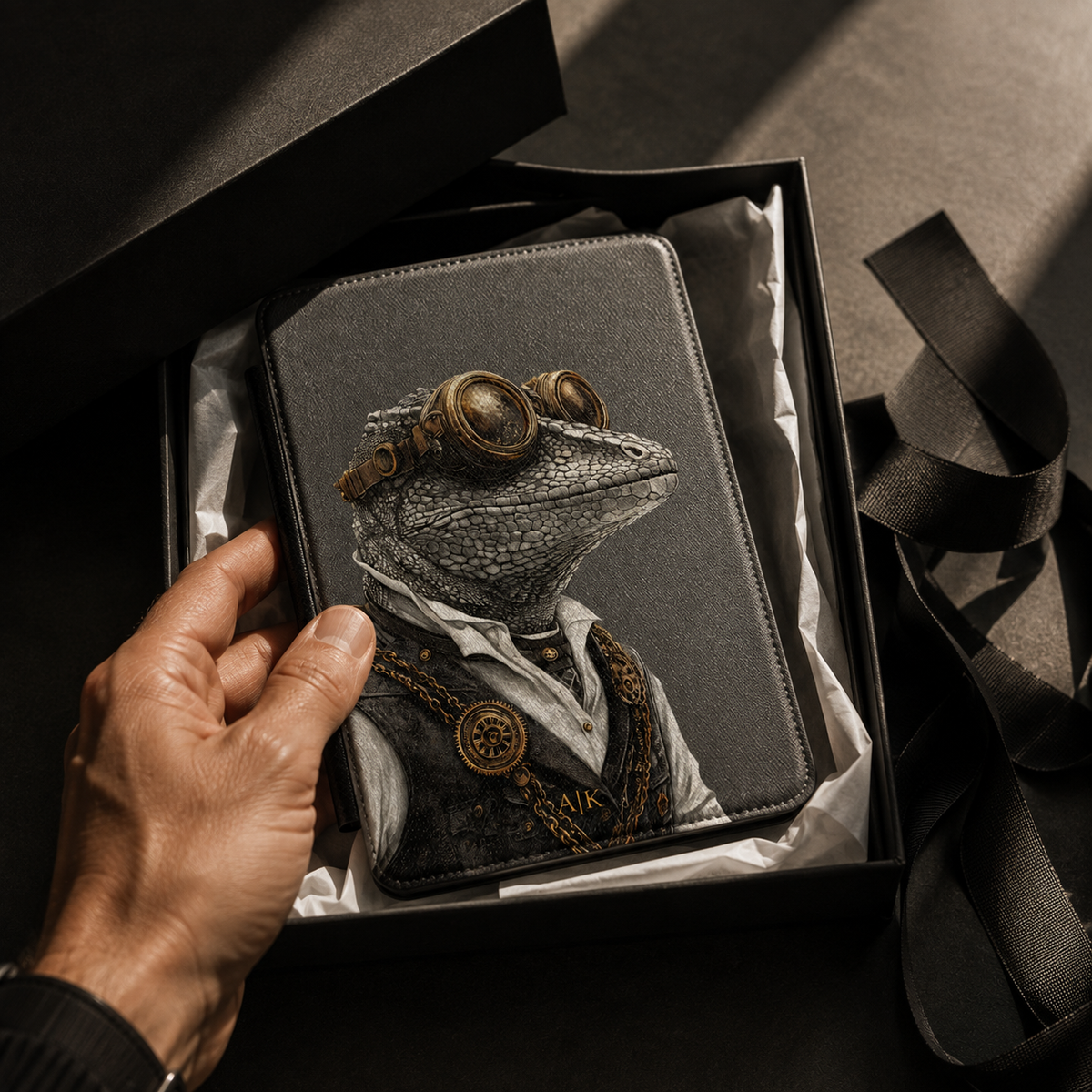 Personalized Gecko Kindle case shown as a personalized gift
