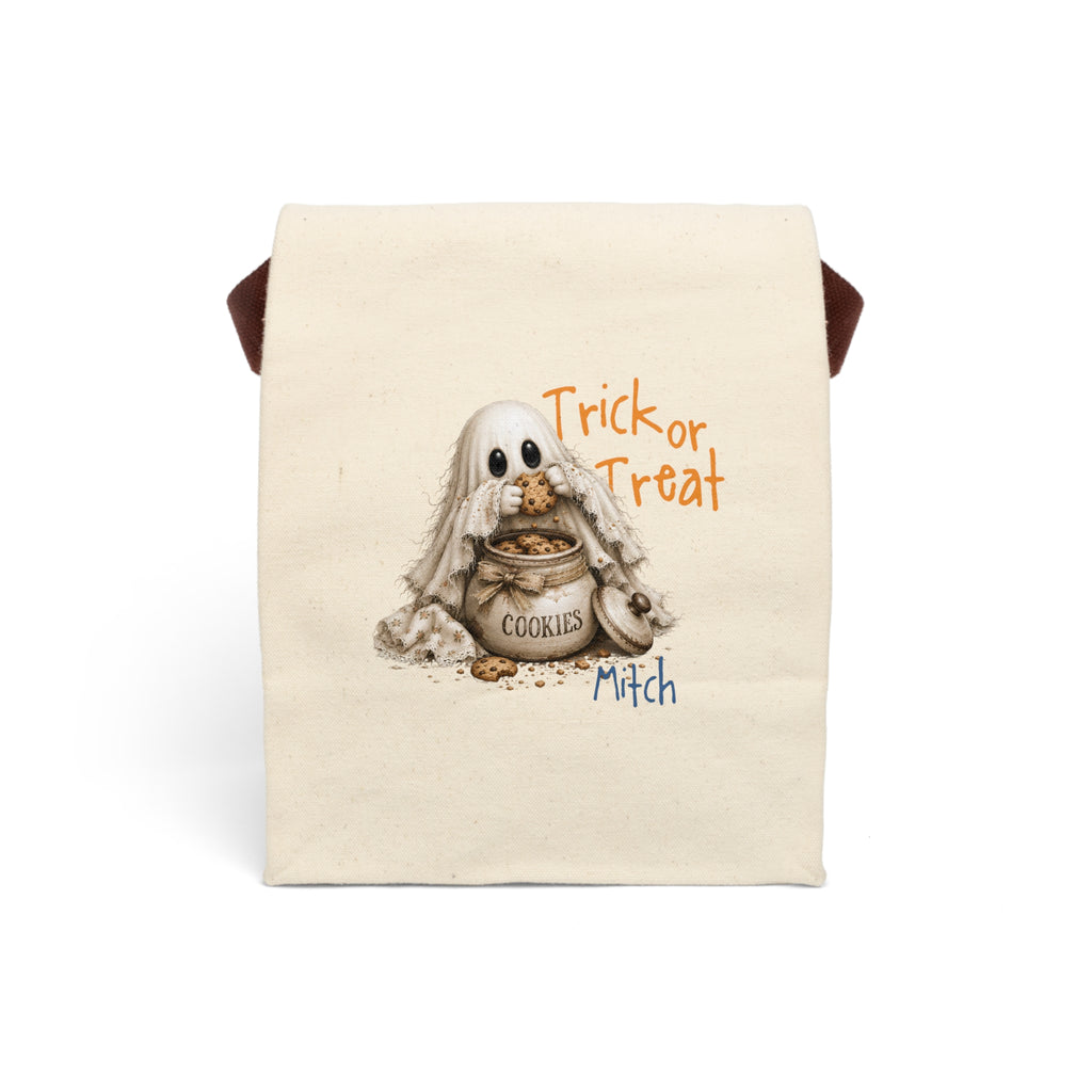 Personalized Trick or Treat ghost with cookie jar canvas lunch bag with custom name