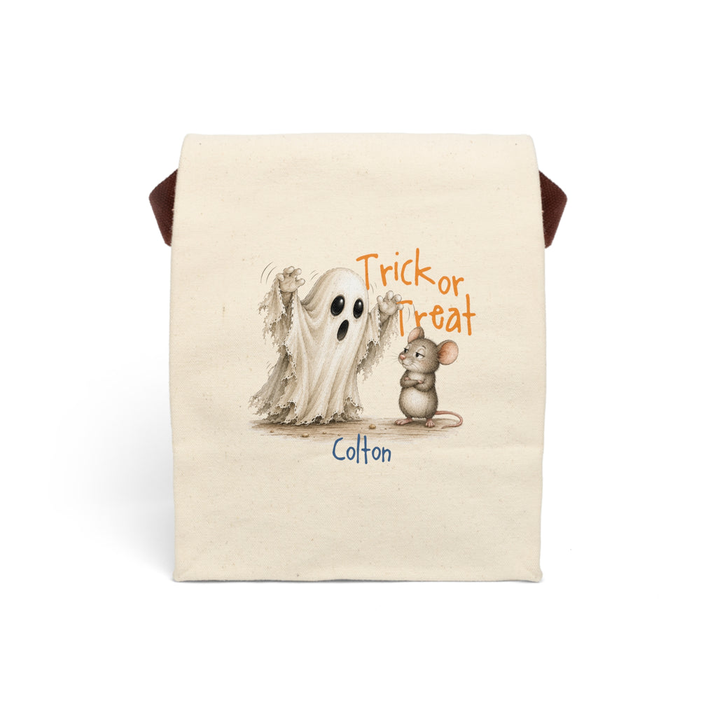Personalized Trick or Treat ghost and mouse canvas lunch bag with custom name