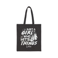 Personalized boxing canvas tote bag with custom name, girl who hits things design