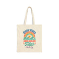 Personalized rainbow canvas tote bag with custom name, good vibes and ocean tides design