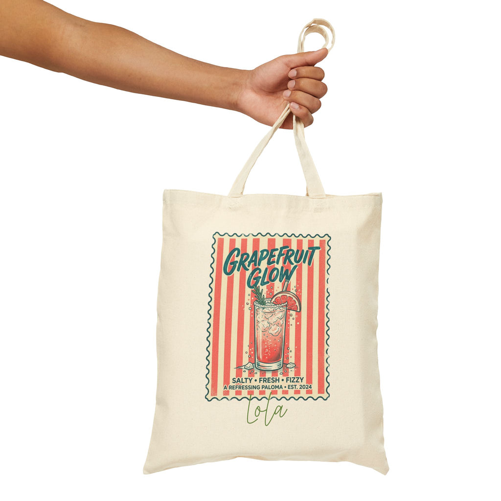 Personalized grapefruit cocktail canvas tote bag size and dimensions reference