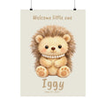 Personalized hedgehog with pearl necklace nursery poster, custom baby name and birth date