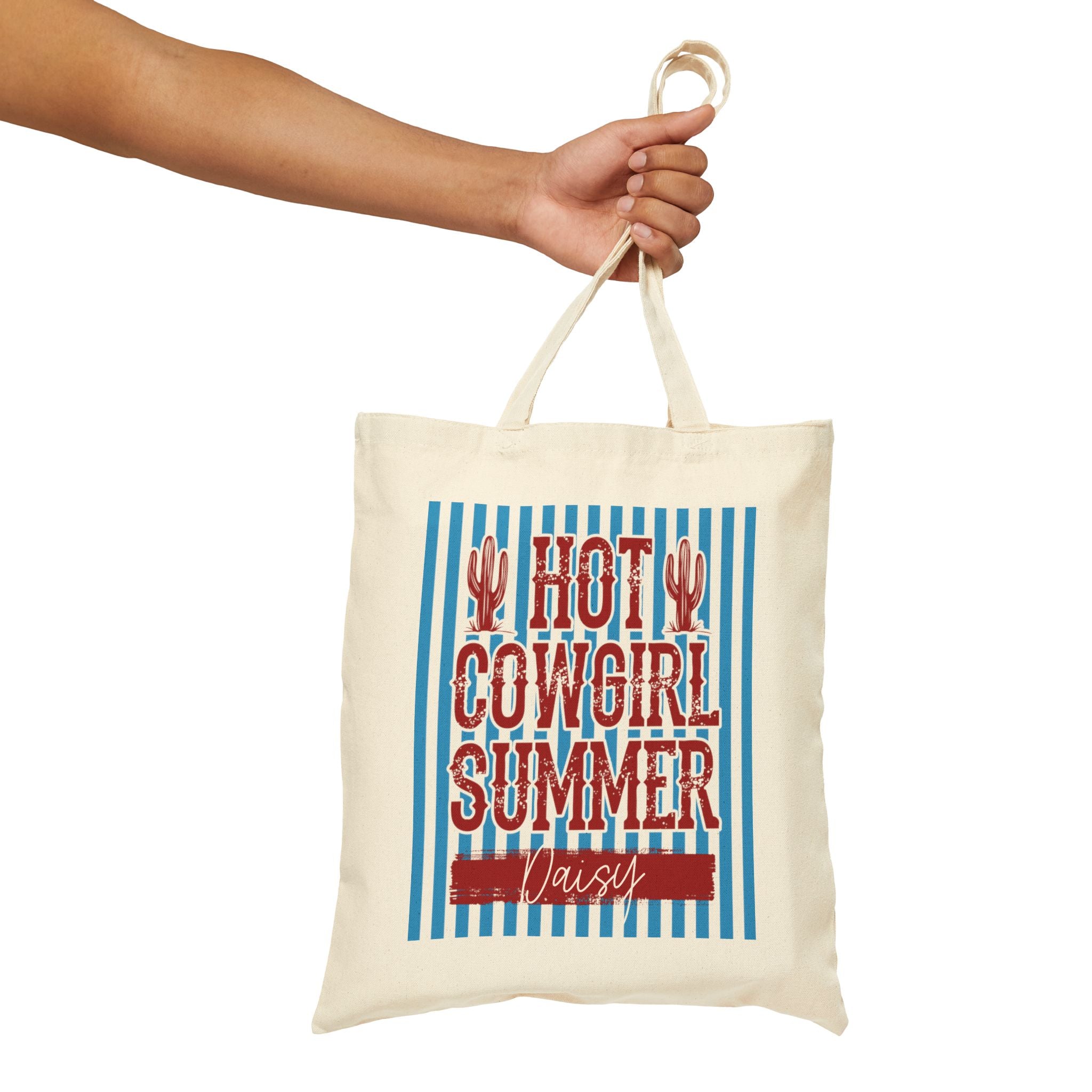 Personalized hot cowgirl summer canvas tote bag size and dimensions reference