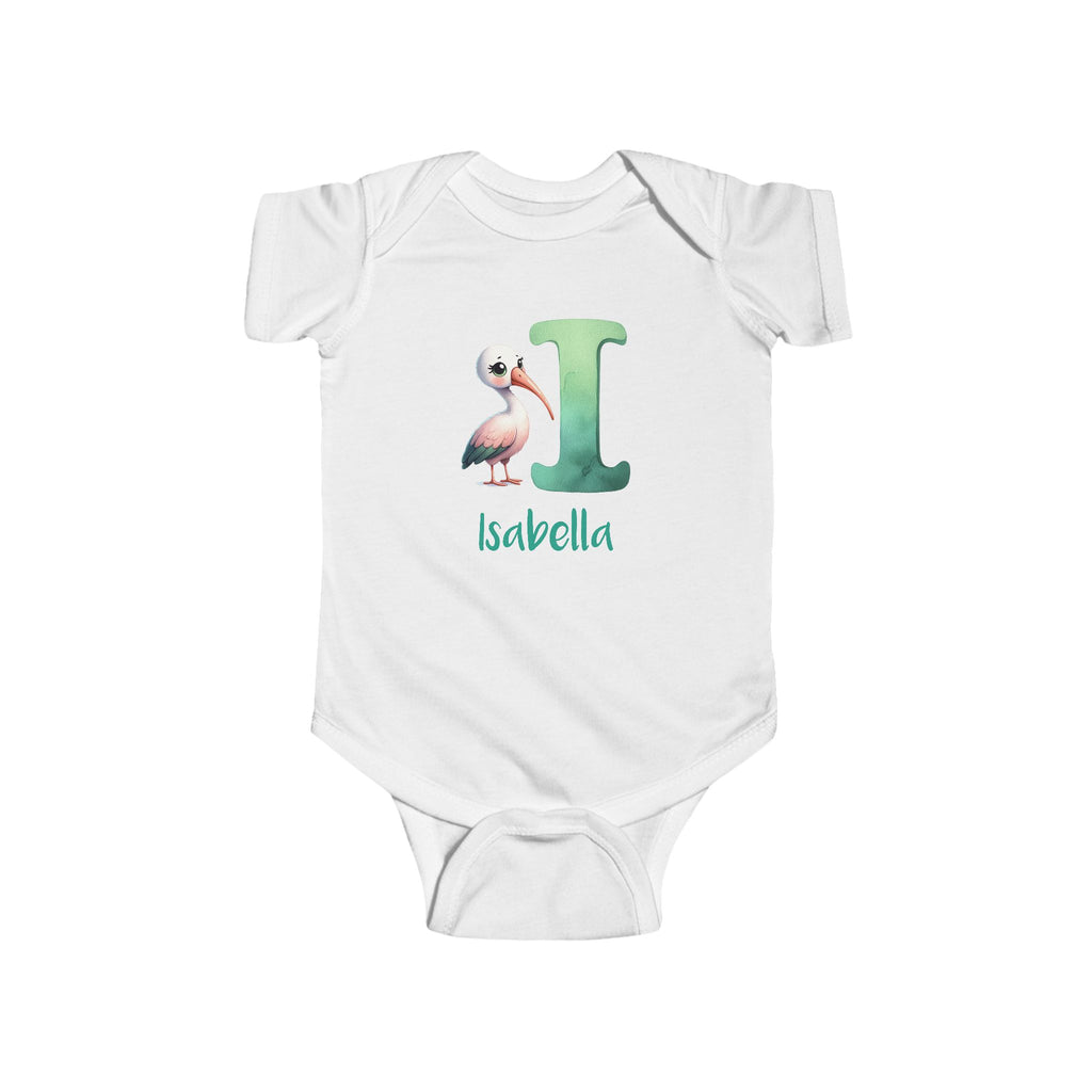 Personalized I baby bodysuit with ibis – white cotton onesie with custom name