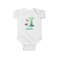 Personalized I baby bodysuit with ibis – white cotton onesie with custom name