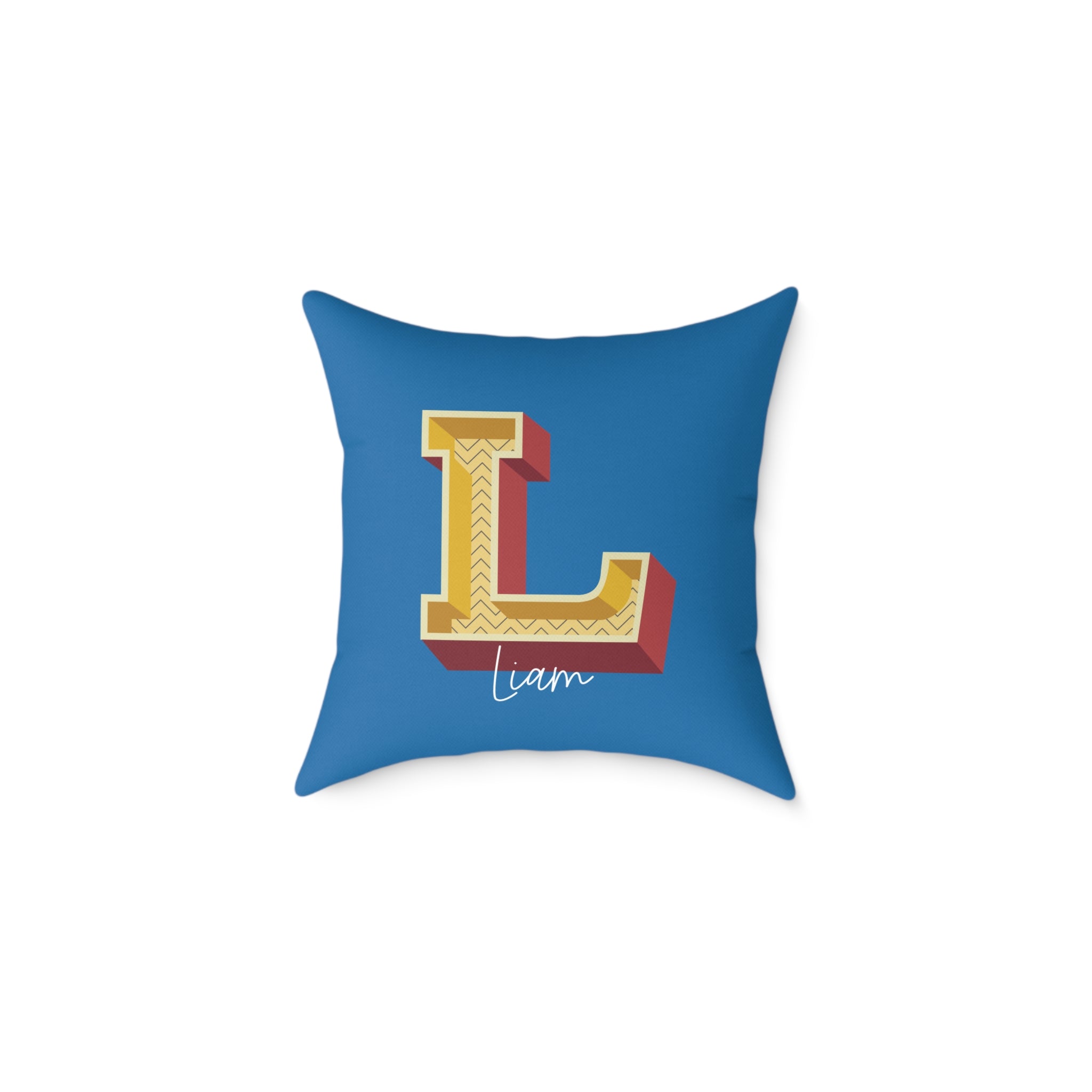 Personalized initial L pillow for him bold retro letter on blue canvas