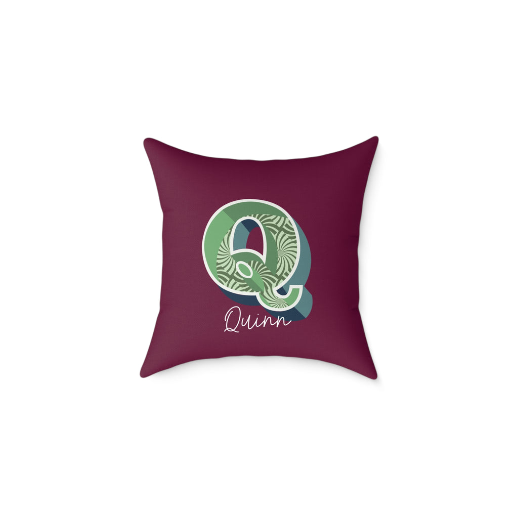 Personalized initial Q pillow for her bold retro letter on warm rose canvas
