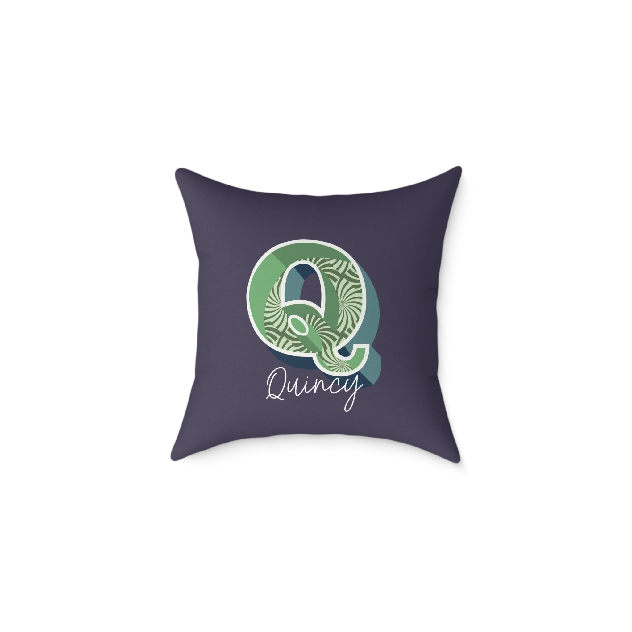 Personalized initial Q pillow for him – bold retro letter on dark canvas