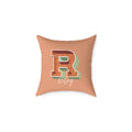 Personalized initial R pillow for her bold retro letter on warm rose canvas