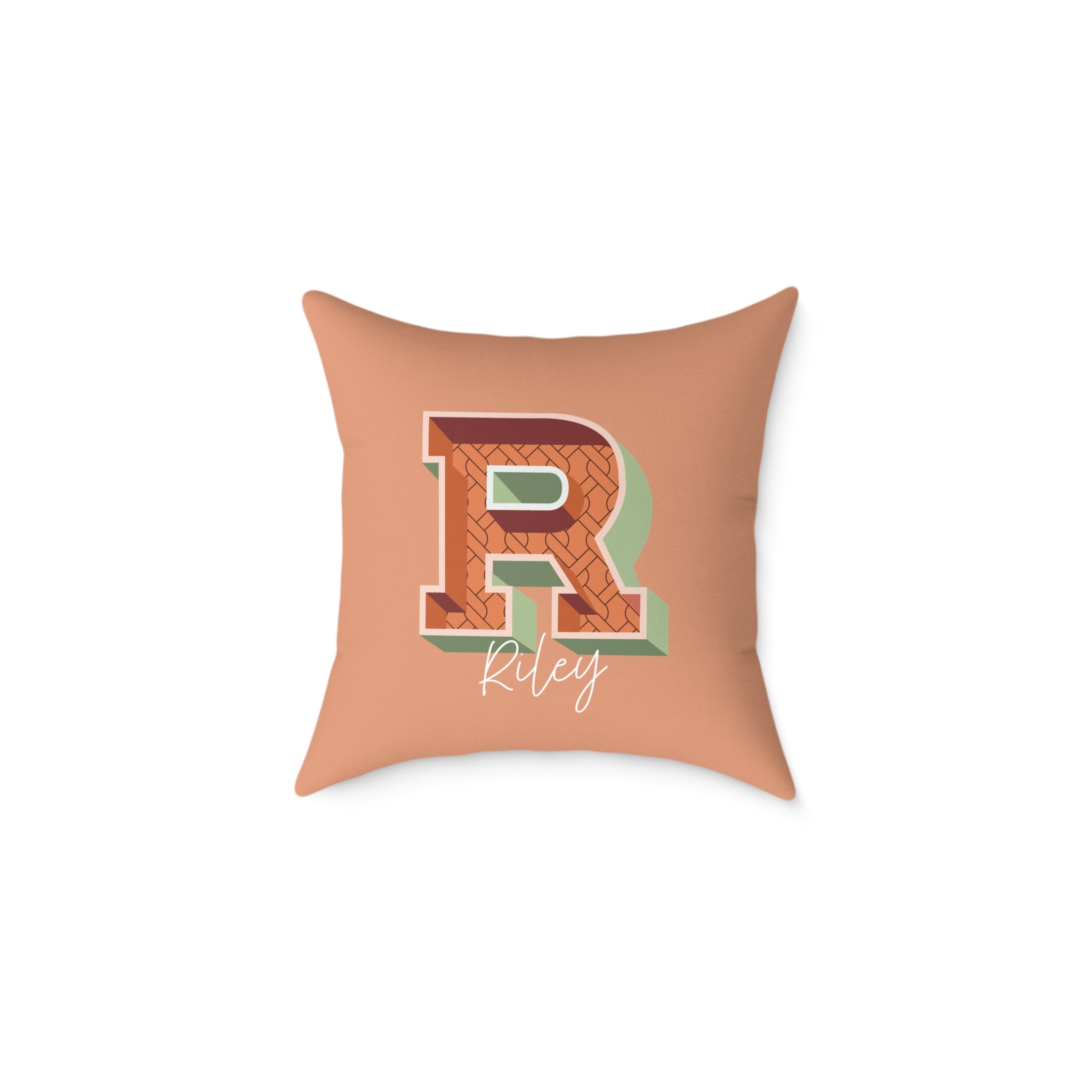 Personalized initial R pillow for her bold retro letter on warm rose canvas