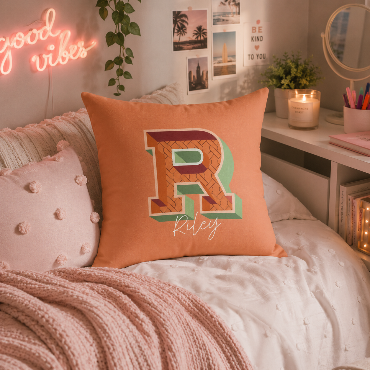 Personalized R pillow for her bedroom lifestyle