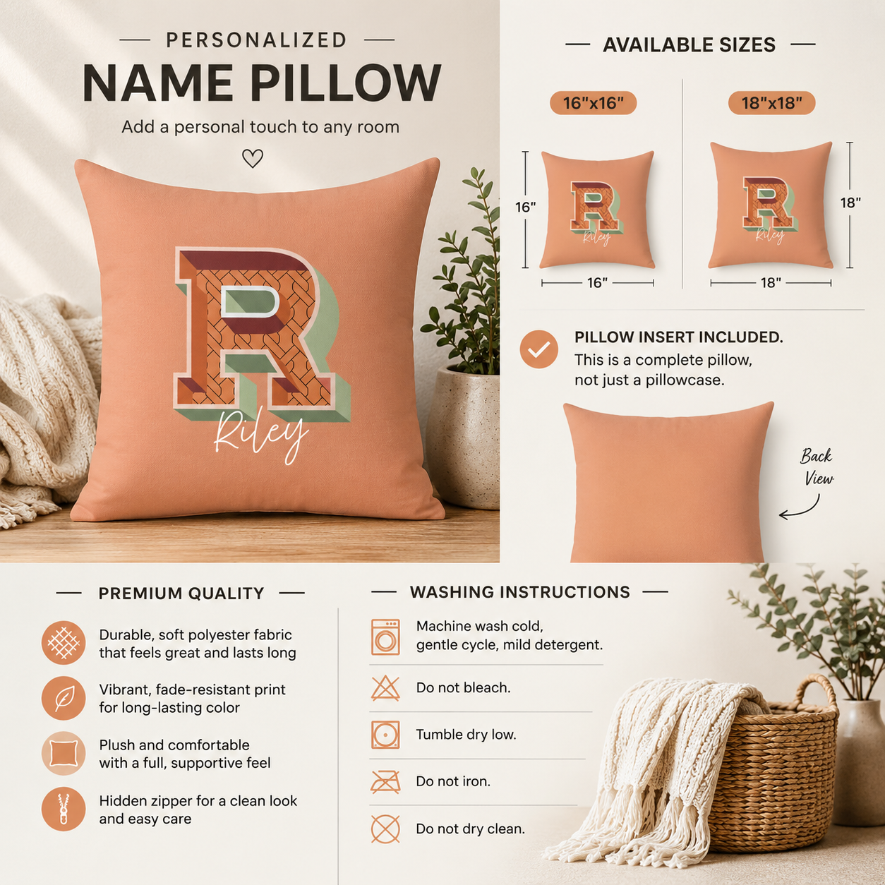 Custom name R pillow for her script detail