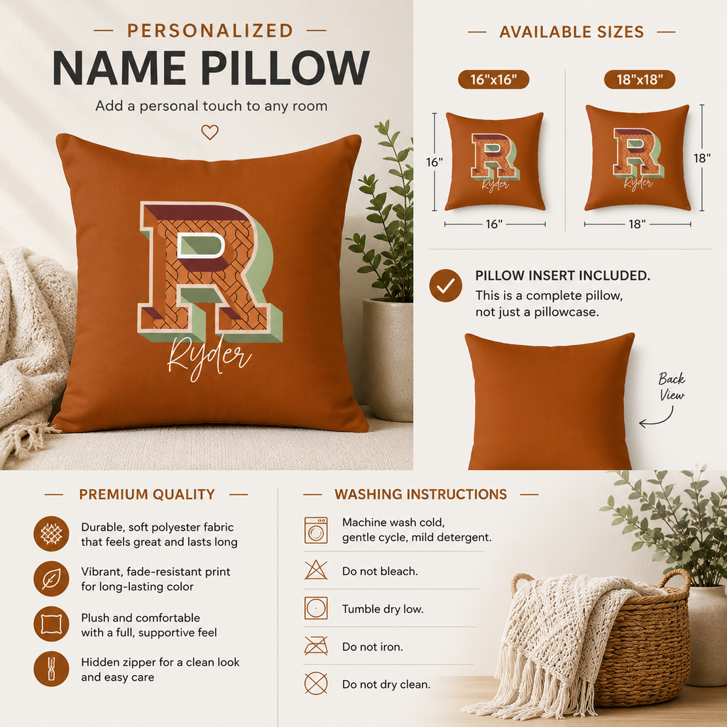 R pillow for him back view showing double-sided print