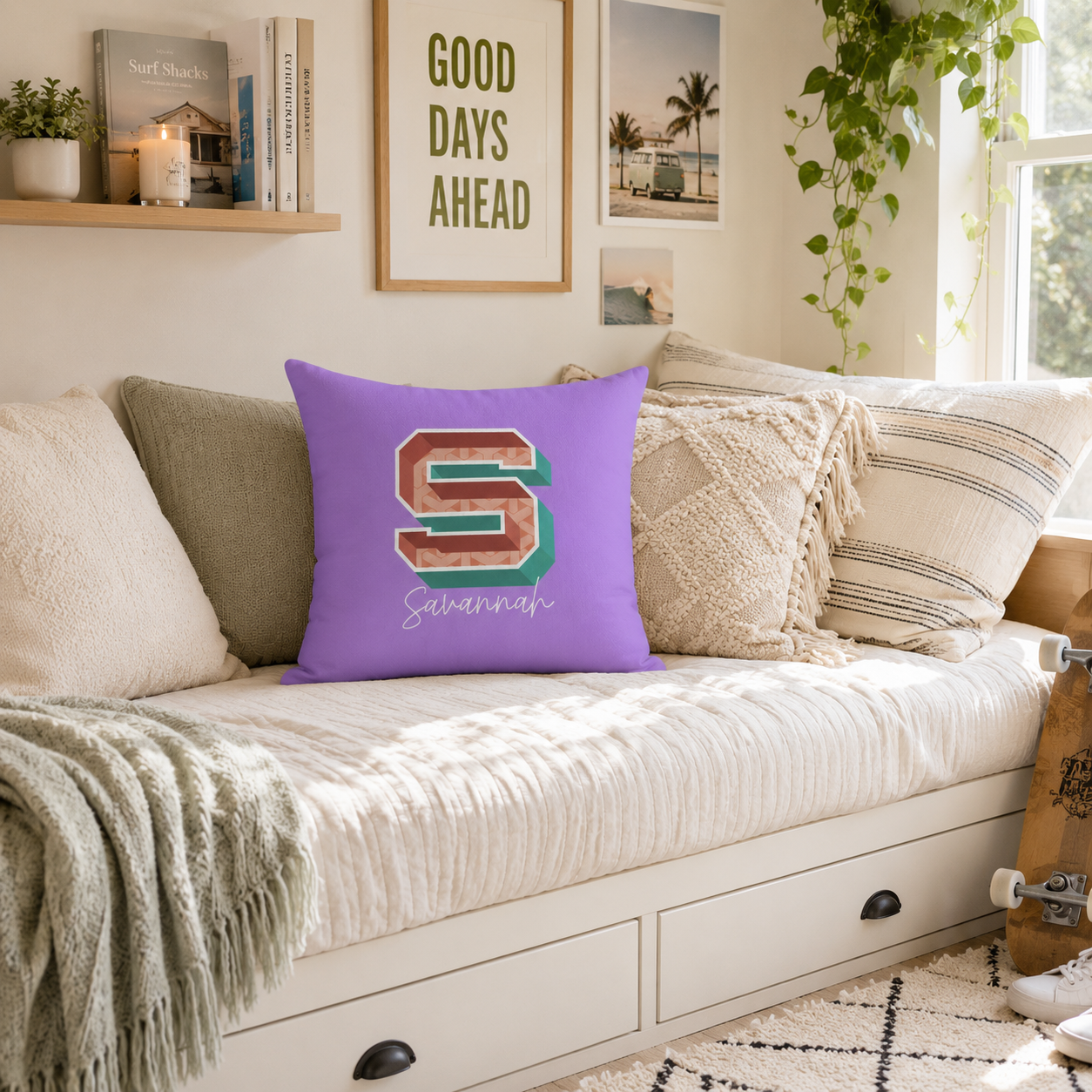 Personalized S pillow for her bedroom lifestyle