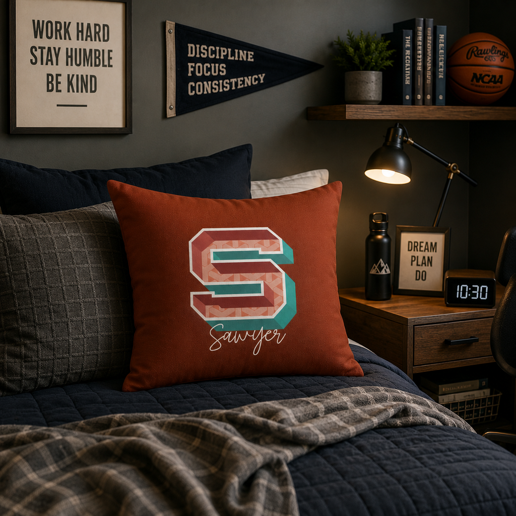 Personalized S pillow for him bedroom lifestyle