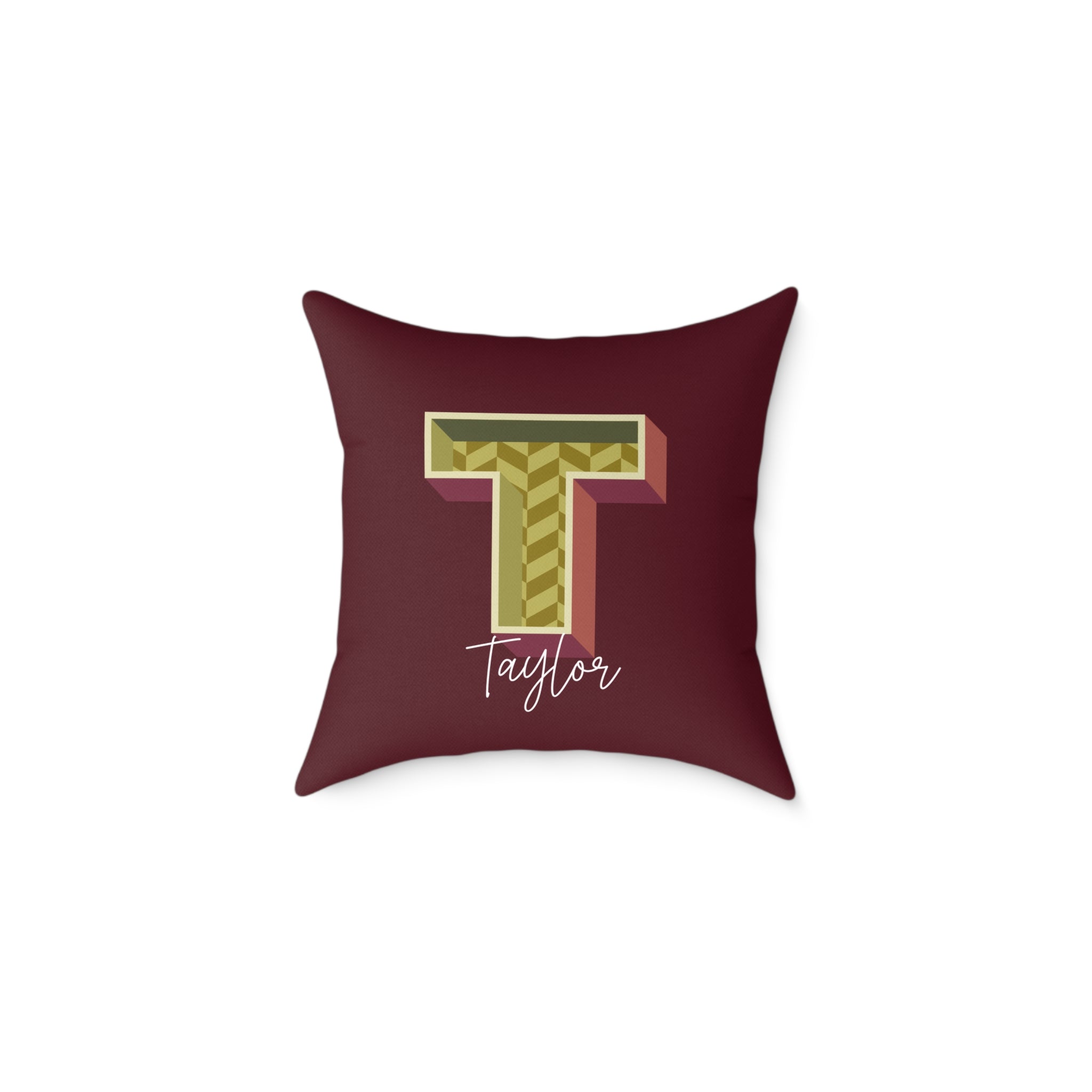 Personalized initial T pillow for her warm rose canvas