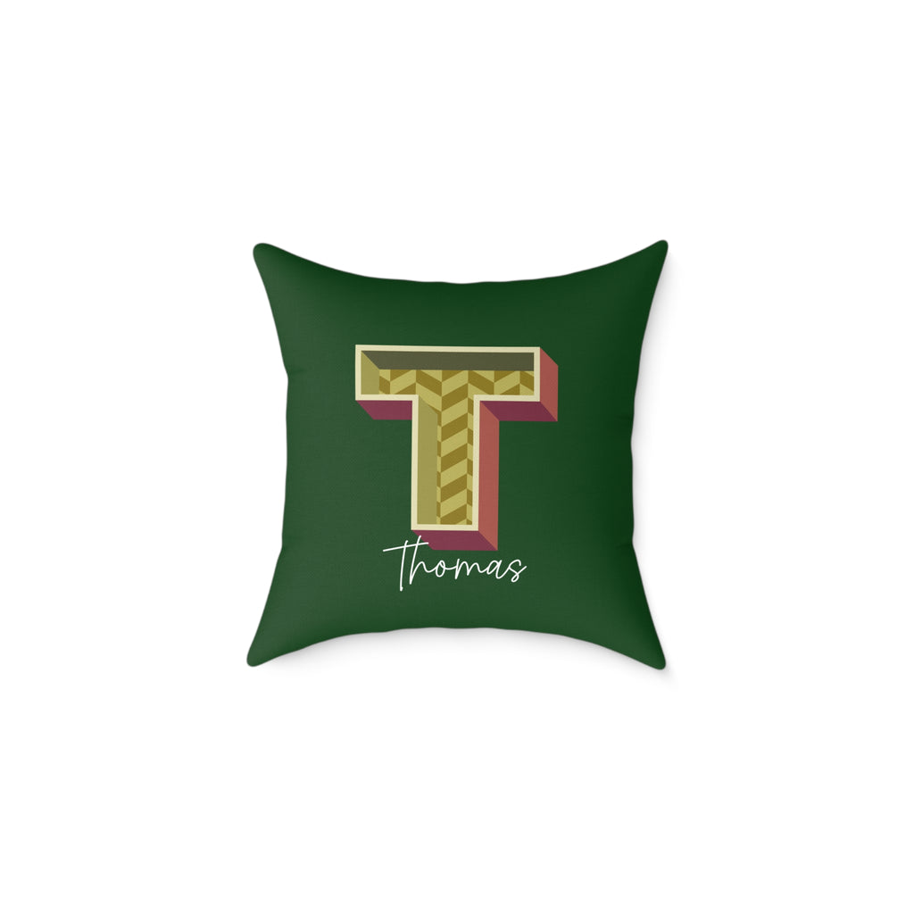 Personalized initial T pillow for him dark canvas