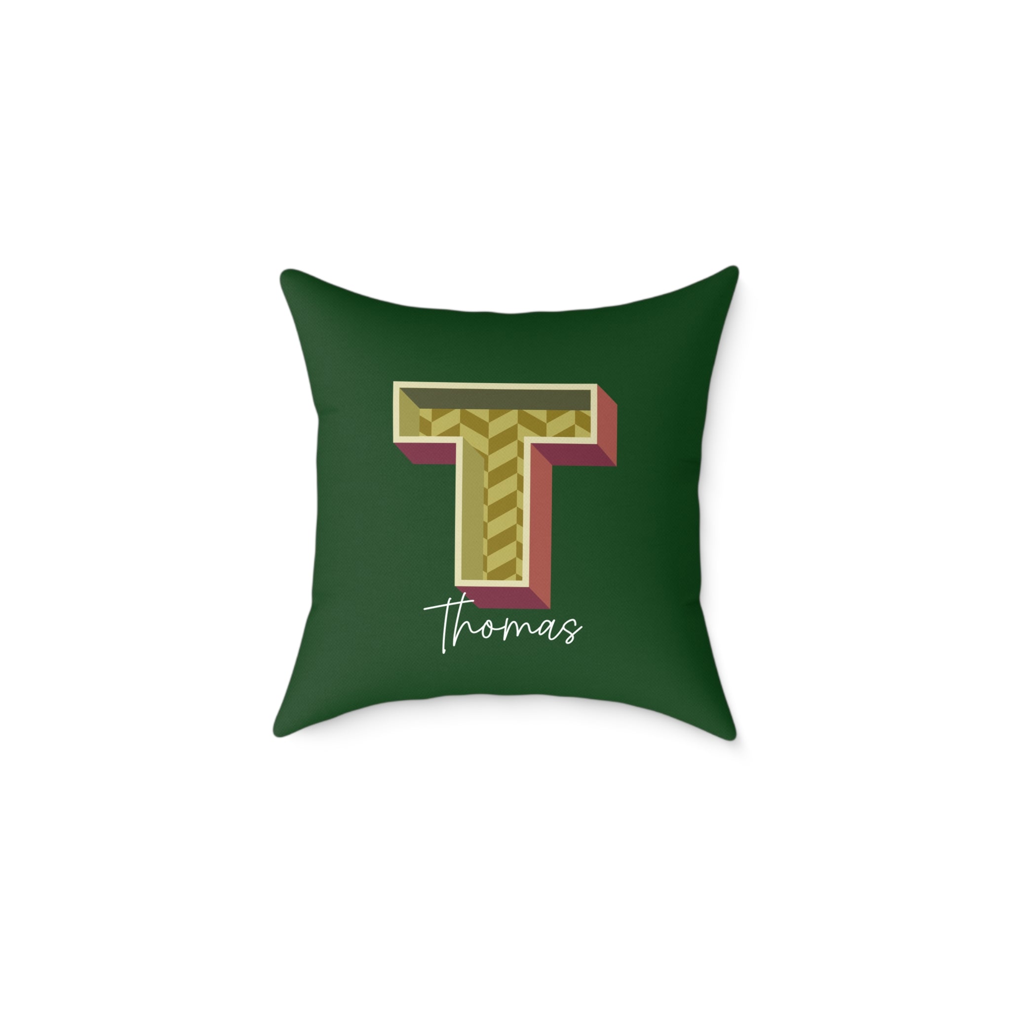 Personalized initial T pillow for him dark canvas