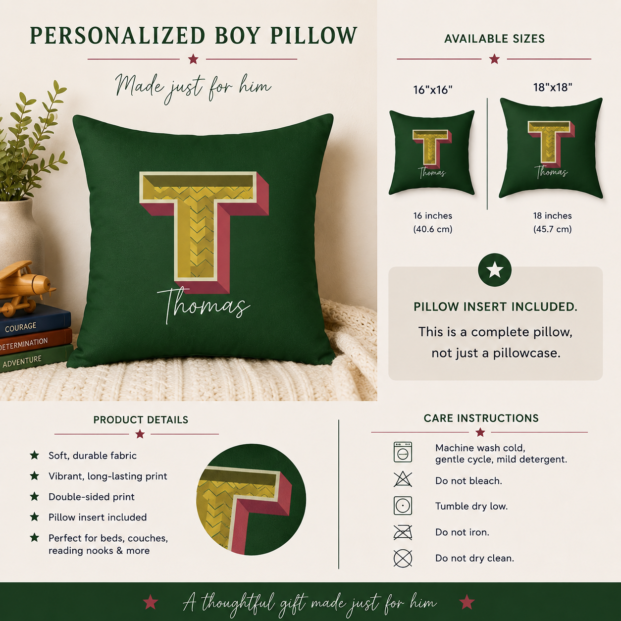 T pillow for him back view double-sided print