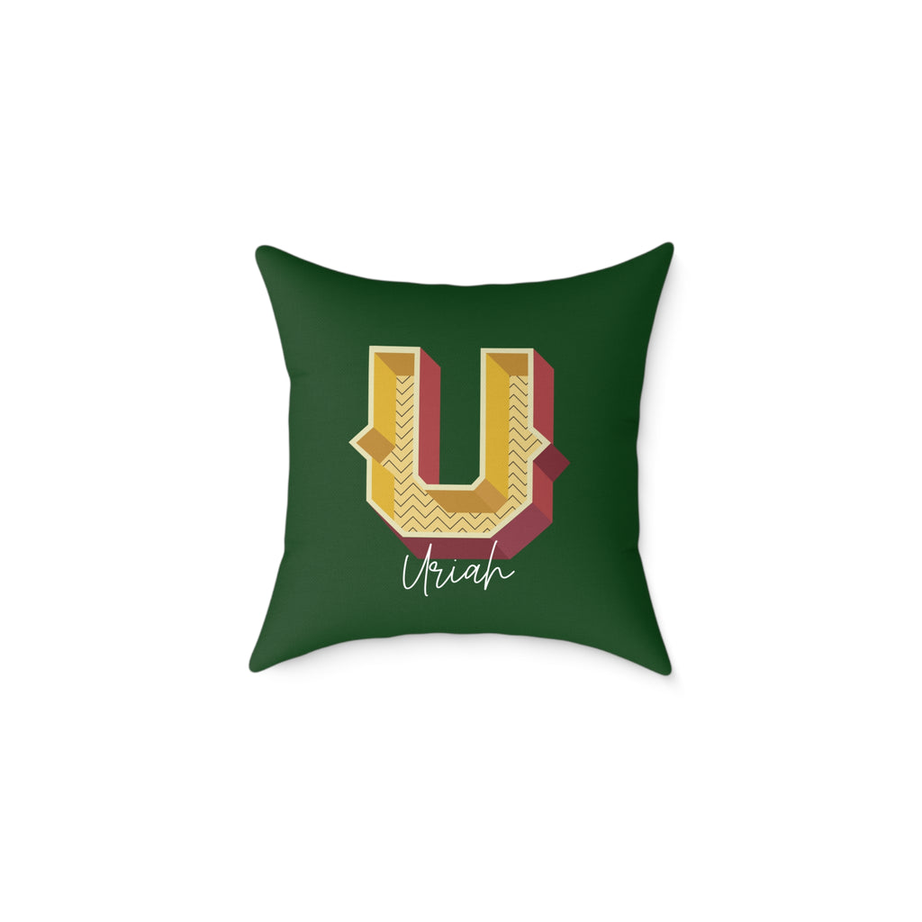 Personalized initial U pillow for him dark canvas