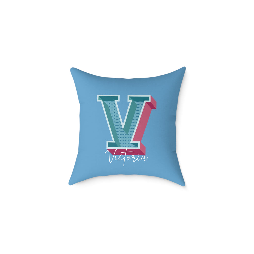Personalized initial V pillow for her warm rose canvas