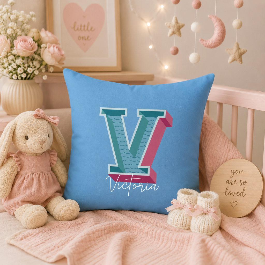 Initial V pillow for her front view rose background