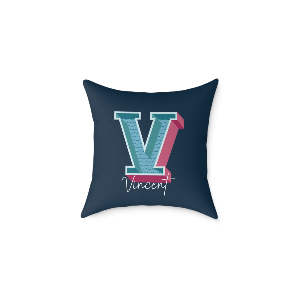 Personalized initial V pillow for him dark canvas