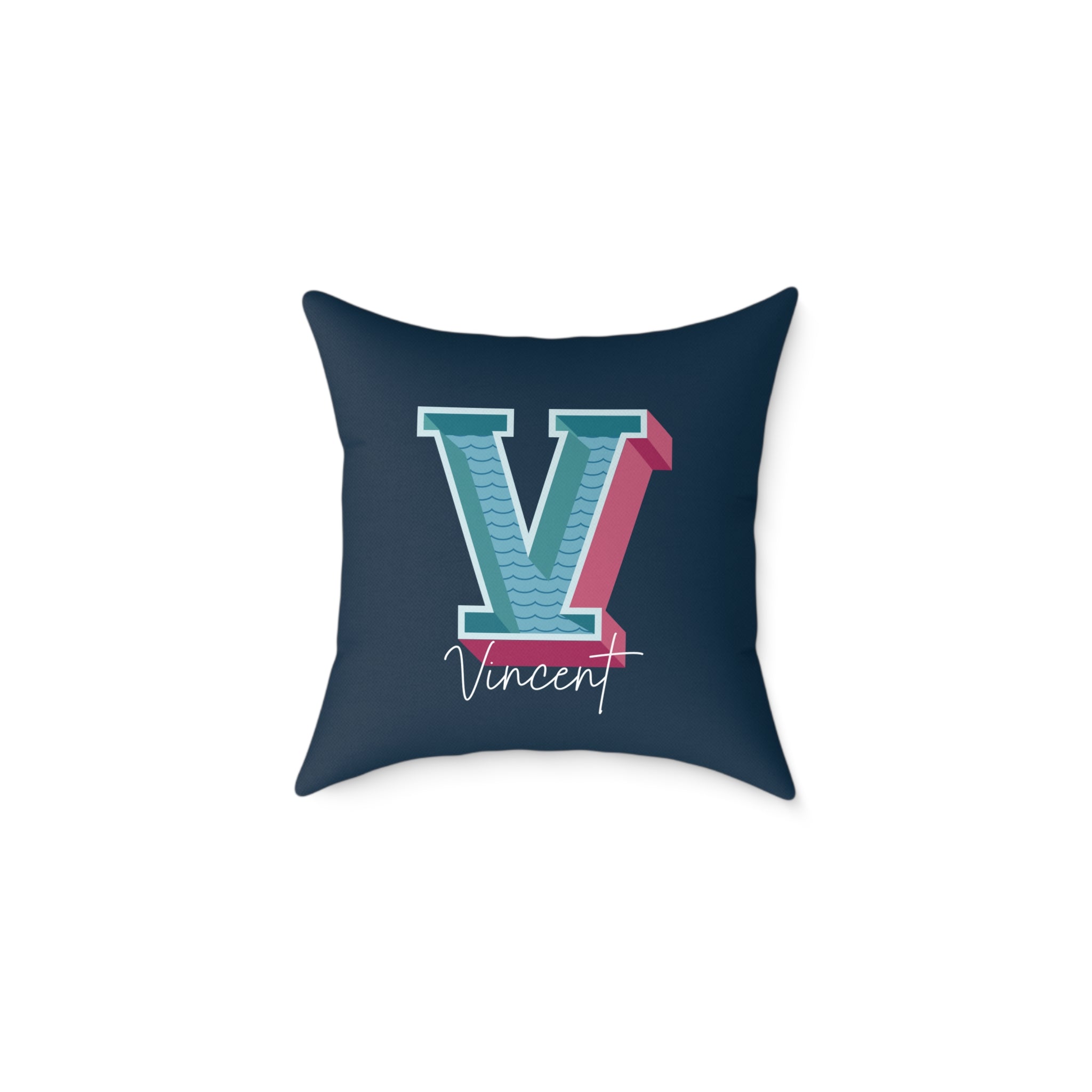 Personalized initial V pillow for him dark canvas