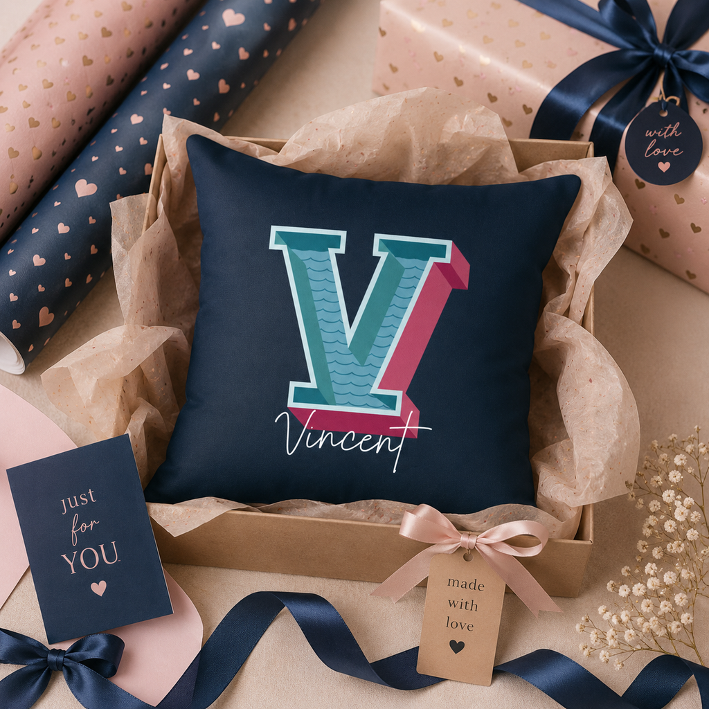 Close-up retro V initial gold crimson pattern